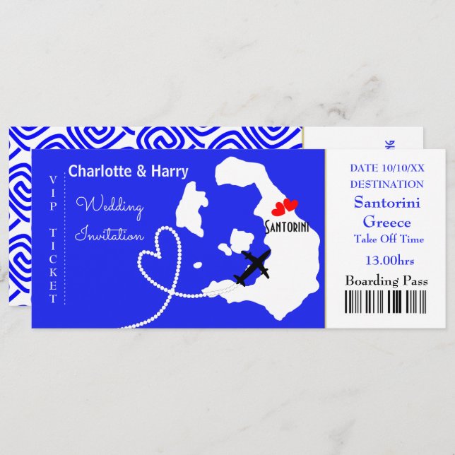Tropical Wedding Destination Santorini Invitation (Front/Back)