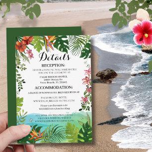 Tropical Wedding Details Card Watercolor Hibiscus 