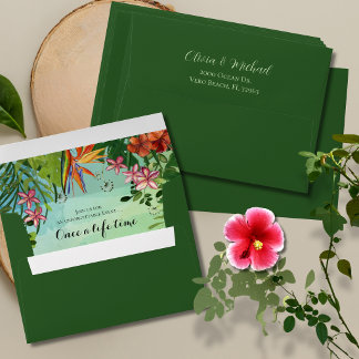 Tropical Wedding Envelope with Watercolor Liner