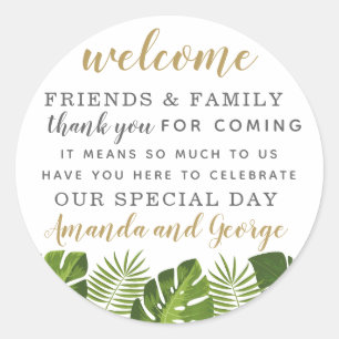 Tropical Wedding favour personalised thank you Classic Round Sticker