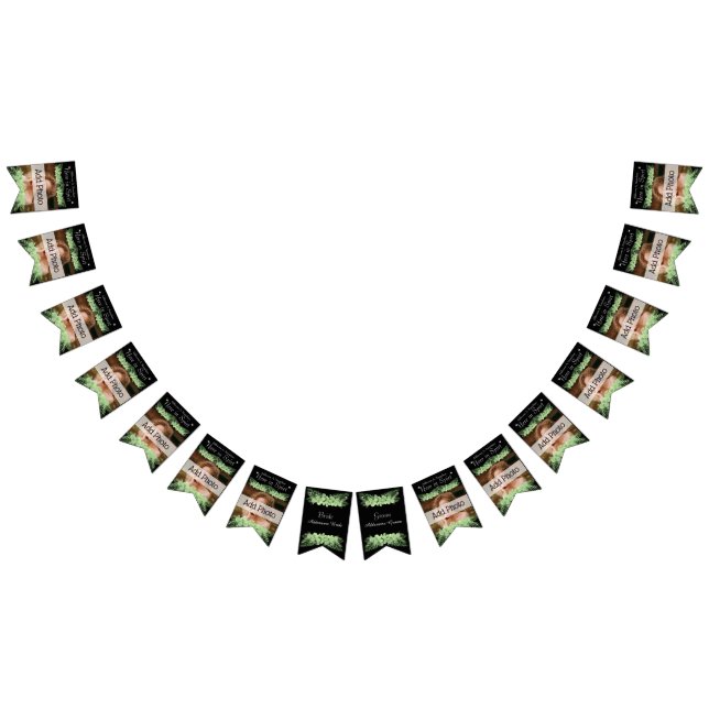 Tropical Wedding  Green Palm Leaves black Photo Bunting (All)