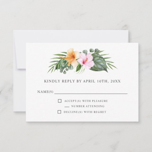 Tropical Wedding in Paradise Floral RSVP Card (Front)