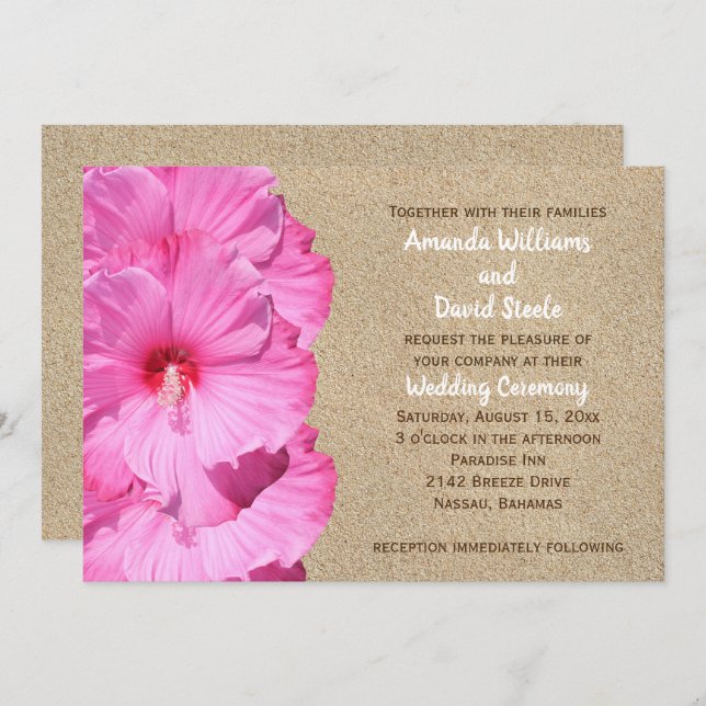 Tropical Wedding Invitation (beach sand) (Front/Back)