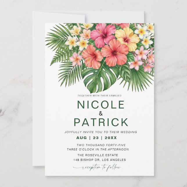 Tropical Wedding Invitation Hibiscus Floral (Front)