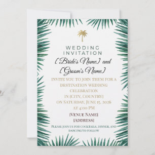 Tropical Wedding Invitation Palm Leaf & Gold Pal