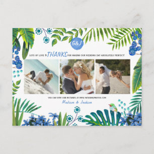 Tropical Wedding Leaves Thank you 3 Photos Card