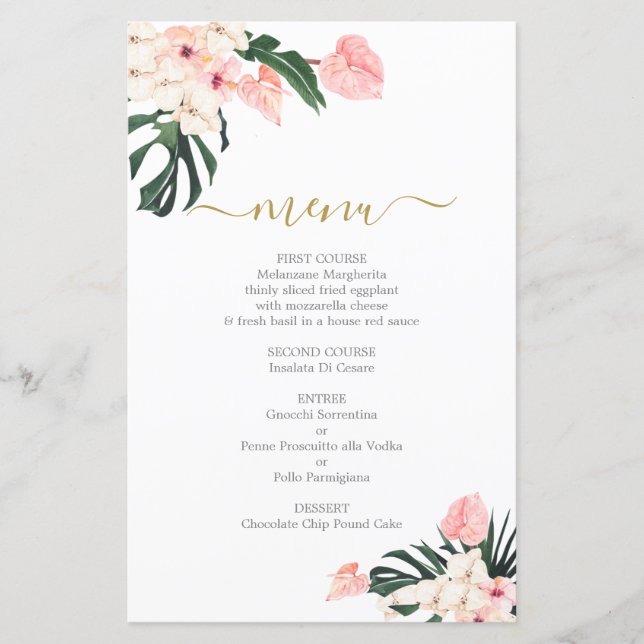 Tropical wedding Menu Card (Front)