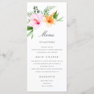 Tropical Wedding Menu Luau Floral Beach Palm 