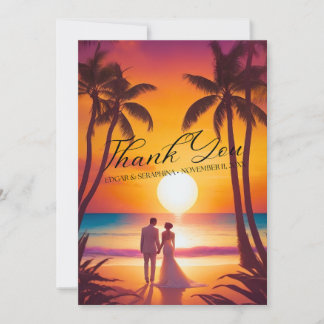 Tropical Wedding Modern Script Calligraphy Thank You Card