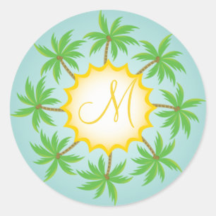 Tropical Wedding Monogram Envelope Seal Sticker