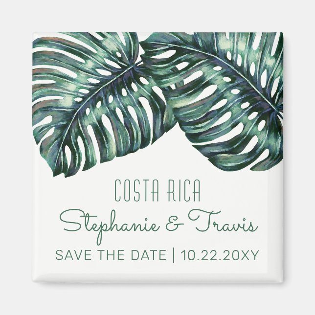 Tropical Wedding Monstera Save the Date Magnet (Front)