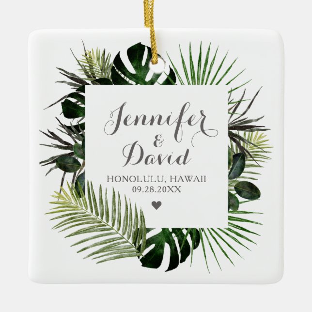 Tropical Wedding Newlywed Gift Keepsake Ornament (Front)
