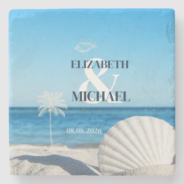 Tropical Wedding Ocean Beach Stone Coaster (Front)