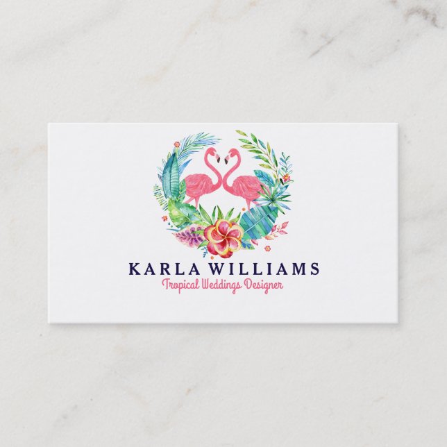 Tropical Wedding Planner Colourful Floral Wreath Business Card (Front)