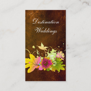 Tropical Wedding Planner Vintage Brown Pink Flower Business Card