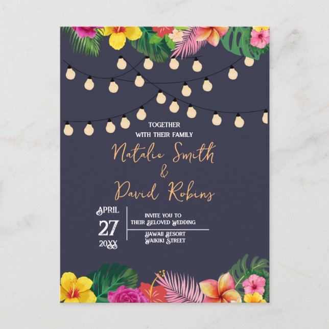Tropical Wedding Postcard Invitation  (Front)