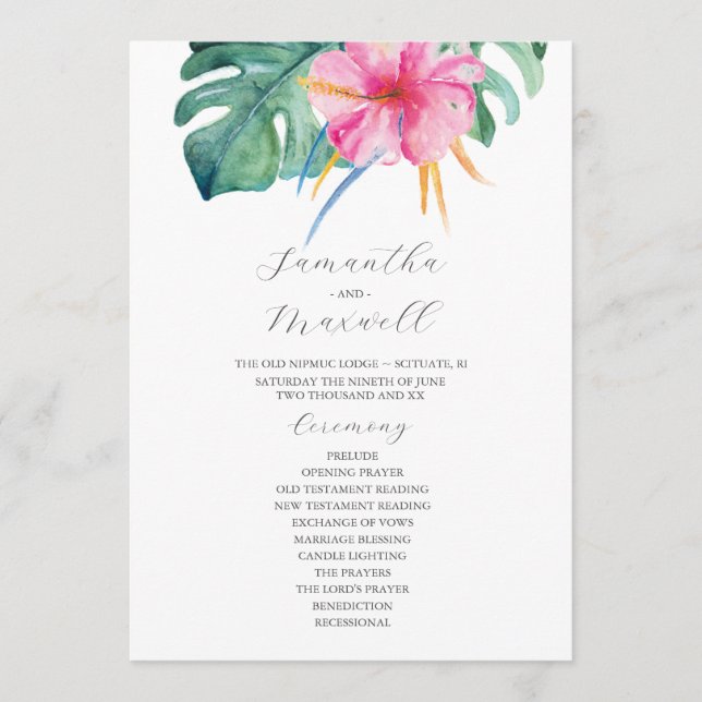 Tropical Wedding Programs Pink Flowers Invitation (Front)