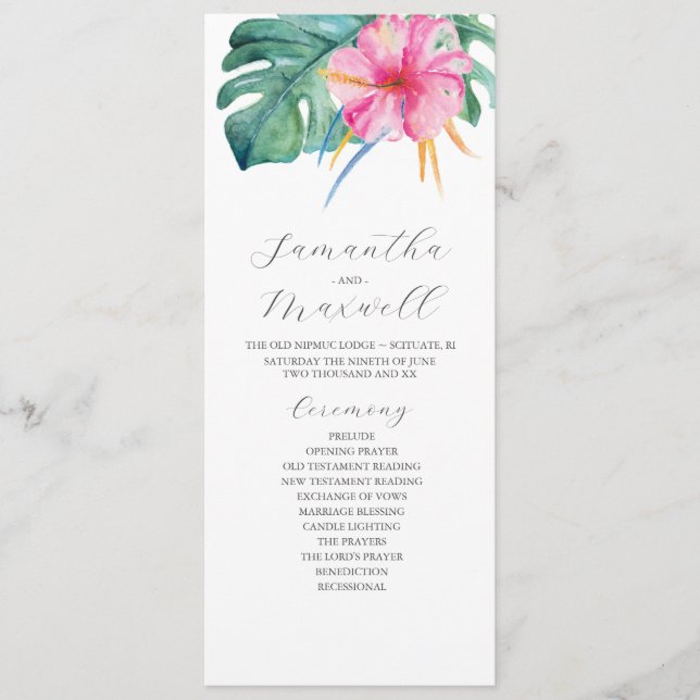 Tropical Wedding Programs Pink Hibiscus Flower Invitation (Front)