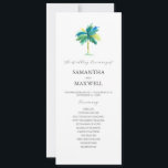 Tropical Wedding Programs Watercolor Palm Tree Invitation<br><div class="desc">These tropical wedding ceremony programs feature a unique watercolor palm tree in shades of turquoise, blue and green. Use the template fields to add your order of service. The card reverses to space to add your wedding party details. Order tea length printed cards or printable wedding programs. A charming choice...</div>