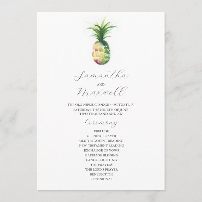 Tropical Wedding Programs Watercolor Pineapple Invitation