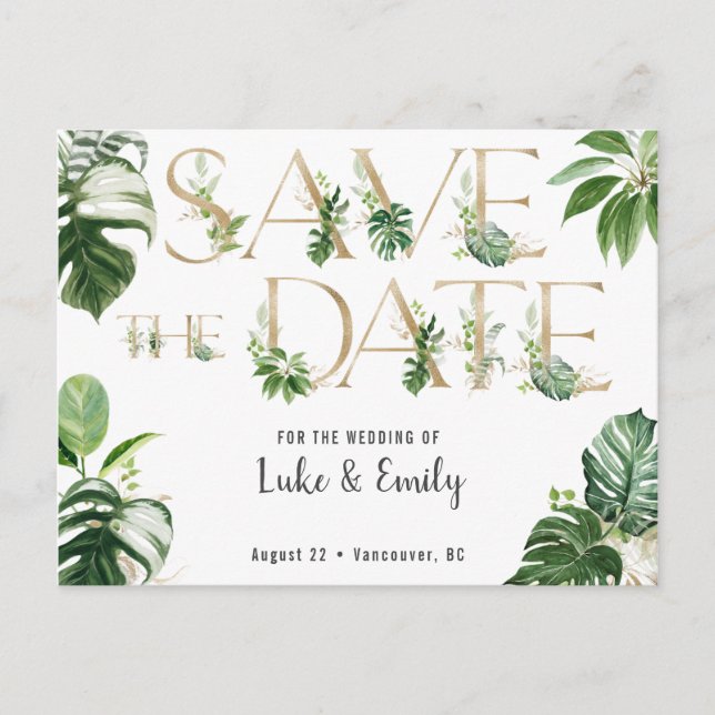 Tropical Wedding Save the Date Postcard (Front)