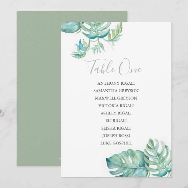 Tropical Wedding Seating Chart, Table Plan Invitation (Front/Back)