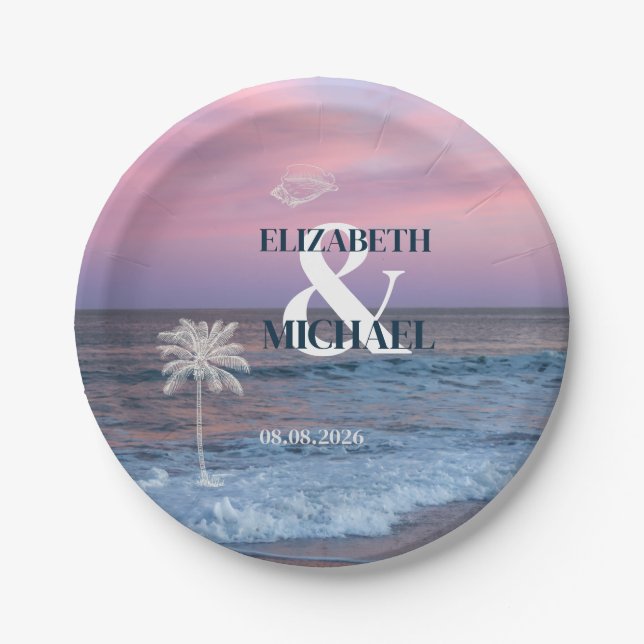 Tropical Wedding Sunrise Ocean Beach Paper Plate (Front)
