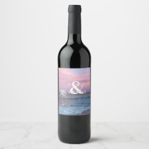 Tropical Wedding Sunrise Ocean Beach Wine Label