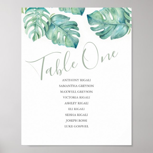 Tropical Wedding Table Decor Seating Chart (Front)