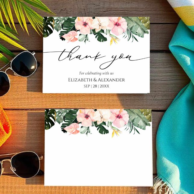 Tropical Wedding Thank You Card | Palm Hibiscus (Creator Uploaded)
