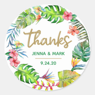 Tropical Wedding Thanks Party Favour Stickers