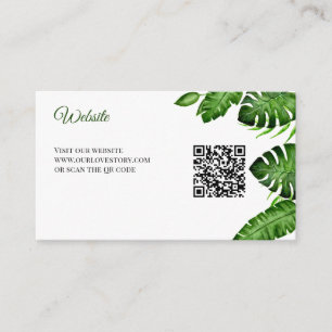 Tropical Wedding Website QR Code Monstera Greenery Enclosure Card