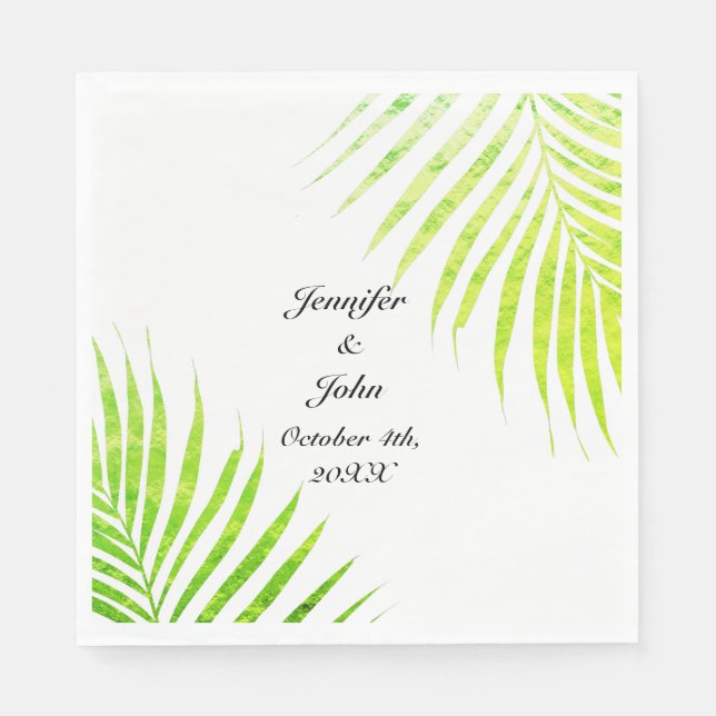 Tropical Weddings Glittery Green Palm Tree Leaf  Napkin (Front)