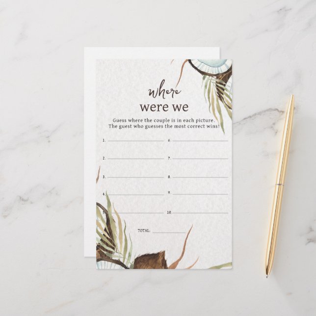 Tropical Where were we bridal shower game (Front/Back In Situ)