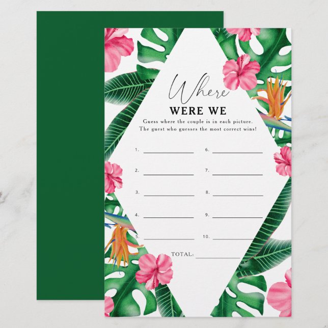 Tropical - Where were we bridal shower game (Front/Back)