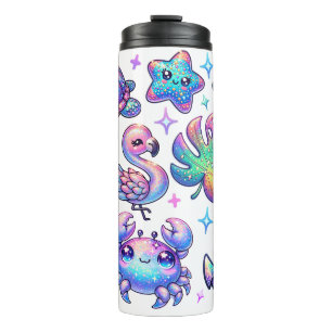 Tropical Whimsical Faux Glitter Beach Design Thermal Tumbler