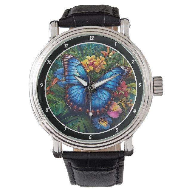 Tropical Whisper" - Blue Butterfly Watch (Front)