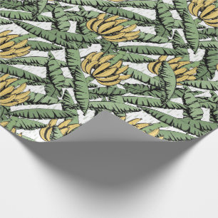 Tropical White and Yellow Banana and Leaves Wrapping Paper