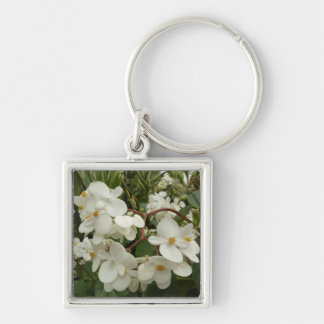 Tropical White Begonia Floral Key Ring