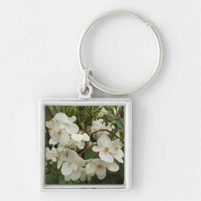 Tropical White Begonia Floral Key Ring (Front)