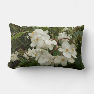 Tropical White Begonia Floral Lumbar Cushion