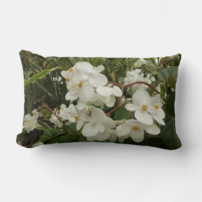 Tropical White Begonia Floral Lumbar Cushion (Front)