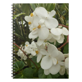 Tropical White Begonia Floral Spiral Notebook