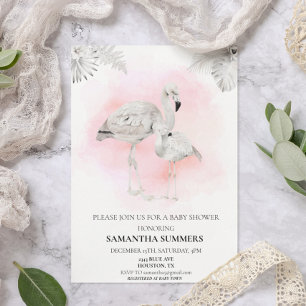 Tropical White Flamingo Baby Shower Boho  Invitation
