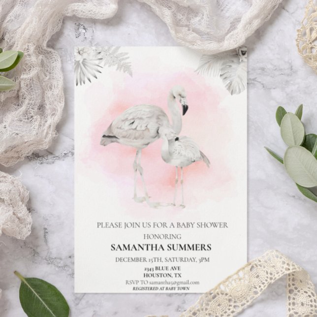 Tropical White Flamingo Baby Shower Boho  Invitation (Creator Uploaded)