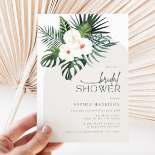 Tropical White Floral Arch Bridal Shower Invitation