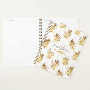 Tropical White Gold Palm Leaves Greenery Planner
