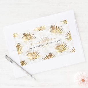 Tropical White Gold Palm Leaves Greenery Rectangular Sticker