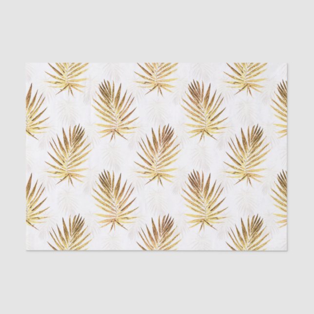 Tropical White Gold Palm Leaves Greenery Tissue Paper (Front)