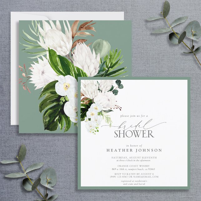 Tropical White & Green Watercolor Bridal Shower Invitation (Creator Uploaded)